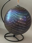 Hand Blown Art Glass Iridescent Ball Ornament Peacock Feather Pattern Large 6 5   