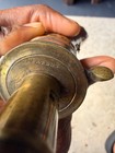 Antique Victorian Copper Brass Powder Flask Shell   Bush Embossed Patent Top 8in