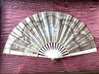 Amazing Antique Etched Ivory   Lace Hand Painted Victorian Hand Fan 1800 s