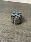 Vintage Ornate Round Silver Tone Trinket Box Southwestern Style Pill Box