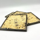 Vintage Glass Framed Fabric Drink Coasters Yellow Florals Starburst Set Of 4