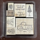 Stampin Up Rubber Stamp Set Christmas Holiday Truck Tree Wood Mounted