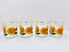 Vintage 1970s Clear Glass W  Sunflowers Coffee Cups   Mugs Made In Usa Set Of 4