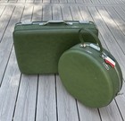 Vtg Set 2 American Tourister Tiara Green Luggage Round Hat Box Weekender No Key
