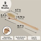 2 Pack Dry Brushing Body Brush Natural Bristle Wooden Bath Shower Long Handle