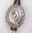 Beautifully Stamped Southwestern Sterling Silver Domed Concho Bolo Tie