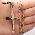 Silver gold Plated Cross Pendant Necklace Mixed Stainless Steel Curb Link 18-30 