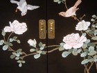 Asian Chinoiserie Black Lacquer Cabinet With Hand Painted Textured Designs
