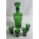 Vintage Mcm Mid-century Italian Green Decanter Shot Barware Set
