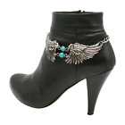 Women Silver Metal Western Boot Chain Bracelet Shoe Angel Wing Charm Anklet Blue