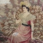 French Romantic Tapestry Wall Hanging- Woman In Pink Dress Pastoral Scene 23x14   