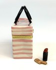 Porcelain Hinged Trinket Box Pink And White Striped Purse With Lipstick   Comb