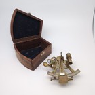 Vintage Brass Nautical Sextant In Wood Box Repro  Look