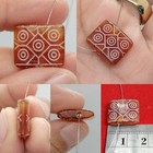 Ancient Etched Carnelian Agate Bead Geometric Eye Pattern Square Pendant Roman