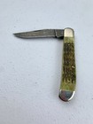 Vintage Parker Edwards Single Clip Point Damascus Blade Green Trapper Knife
