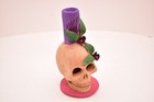 Vintage Mexican Folk Art Skull Candle Holder Stick Day Of The Dead Pottery