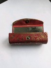 Vtg Leather Lipstick Case Holder Red  Gold Fiocchi Italy Mirror 1960s 70s R