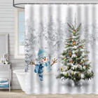 Christmas Snowman Tree Shower Curtain Set 72x72 Winter Bathroom Decor With Hooks