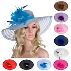 Womens Dress Church Kentucky Derby Wide Brim Feather Wedding Veil Sun Hat A265