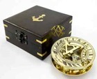 3  Brass Compass Sundial Wood Box Antique Vintage Desk Clock Gift Sailor Hiking