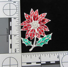 Lovely Christmas Poinsettia Flower Brooch Pin Red   Green Enamel   Rhinestones