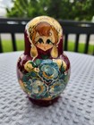 Vintage Russian Nesting Doll Wooden Hand Painted Set Of 5 Floral Flowers