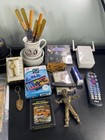 Vintage Junk Drawer Lot Collectibles Jewelry   Trinkets Navy Gaming Pewter