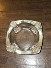 Vintage 4 1 2    Square Clear Glass Ashtray Mcm Retro Art Deco Heavy  4 Slots