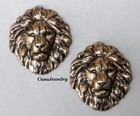  4192 Small Antiqued Gold Lion Head - 2 Pc Lot