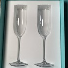 Tiffany   Co  Champagne Flute Glass Set Of 2 Clear Stemmed Glass With Box New 