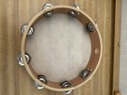 Preowned 10 Inch Handheld Wooden Tambourine - Double Rows 16 Pairs Jingles