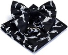 Fashion Floral Adjustable Pre-tied Big Bow Tie And Pocket Square White black