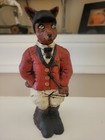 Anthropomorphic 3 Fox Figurines Standing Red Coat Hand Painted Folk Art Signed
