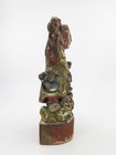 Antique Chinese Polychrome Hand Painted   Carved Wood Temple Figure 7 25  X 3 