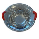 Vintage Continental Chrome Pedestal Bowl Dish Red Bakelite Handle Mcm Modernist