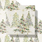 Vintage Christmas Tree Wrapping Paper Roll 17 x16 4ft Gold Foil Xmas Gift Wrap
