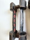 Vintage Antique Pair Of Cast Iron Spring Grip Dumbbells  3lb Each