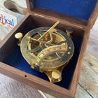 Large 3 75  Brass Sundial Desk Compass W  Wooden Box - Old Vintage Antique Style