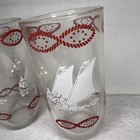 Lot 2 Vintage White Sailboats Red Ropes Juice Glasses Nautical 5   