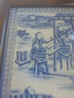 Vintage Chinese Ceramic Tile Handmade Workers Blue   White 9x10 In Framed Flaws 