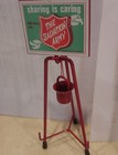 Vtg Salvation Army Xmas Lot mini Red Kettle   Stand  2 Bells  Retro Santa Decal