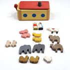 Small Vintage Wood Noah   s Arc Toy Box With Mini Animal Figures Italy