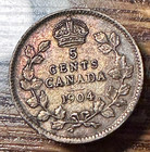 1904 Canada 5 Cents Nice Original Au Km-13 Chrc