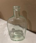 Vintage Clear   Green Tint Flask Strap Sided Glass Bottle 6    Tall   Rare