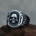Vintage Thirteen Skull Head Ring Stainless Steel Mens Number 13 Biker Skull Ring
