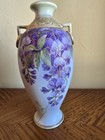 Antique Nippon Moriage Double-handled Handpainted Vase With Wisteria Motif