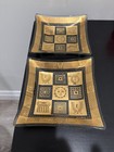 Vintage Georges Briard Gold   Black Glass Trays Sun Face Greco-roman Square Dish