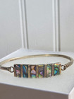 Vintage Alpaca Mexico Abalone Shell Silver Tone Bangle Bracelet