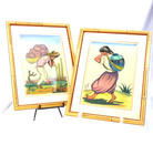 Vintage Mexican Folk Art Watercolor Set     Signed F  Porras     Sarachek   s 1950s