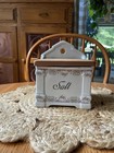 Antique Victoria Czech Porcelain Salt Box New Wood Lid Tabletop Or Wall Flowers
